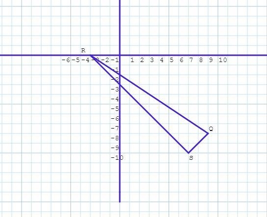 Determine whether is a right triangle for the given vertices. Explain. Q(7, –10), R-example-1