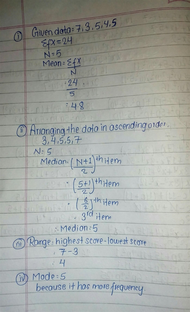 Find the mean, median, mode, and range of the data set. {7, 3, 5, 4,5}-example-1