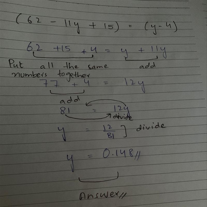 Divide using long division. 62 - 11y+ +15) = (y - 4)-example-1