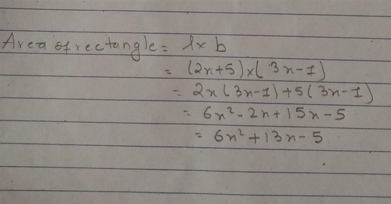 What is the area of a rectangular trailer with a length of (2x+5) and width of (3x-example-1