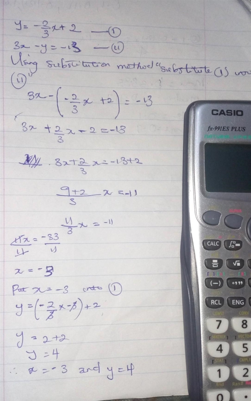 Which of the following is the solution for this system of linear equations? y=-2/3 x-example-1