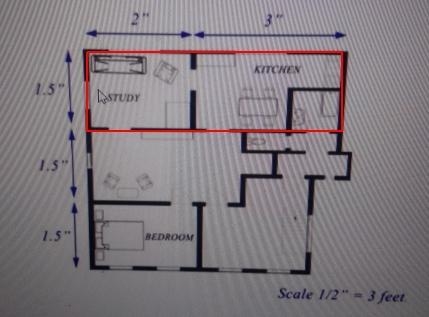 Given the scale drawing of a one bedroom apartment, what is the actual length of the-example-1