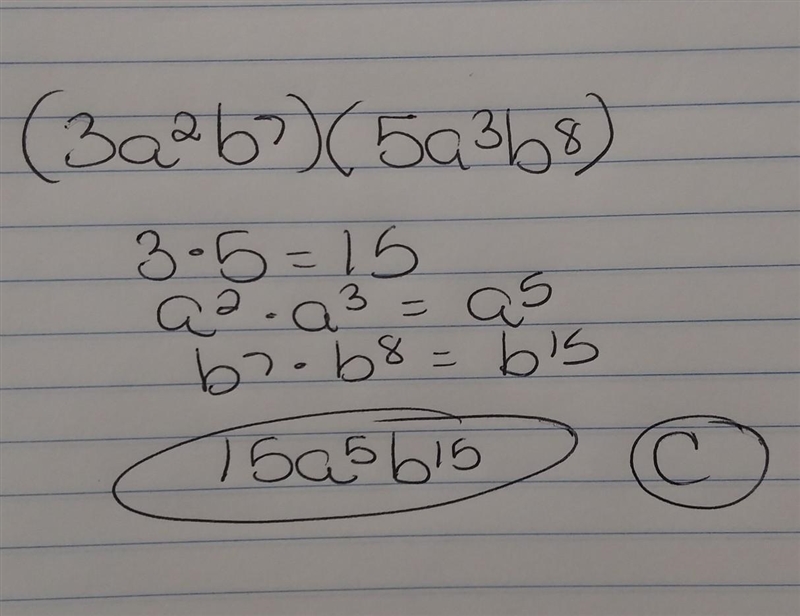 Multiplication of Polynomials Pre-Test Active U What is the product? (3a^2b^7)(5a-example-1