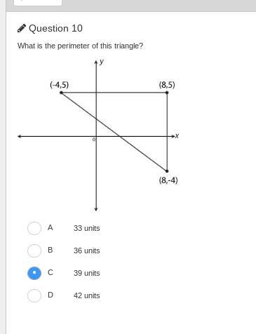 What is the perimeter of this triangle? A. 33 units B. 36 units C. 39 units D. 42 units-example-1