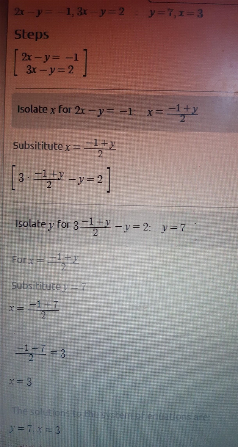 Simultaneous equations 2x-y= -1 3x-y=2-example-1