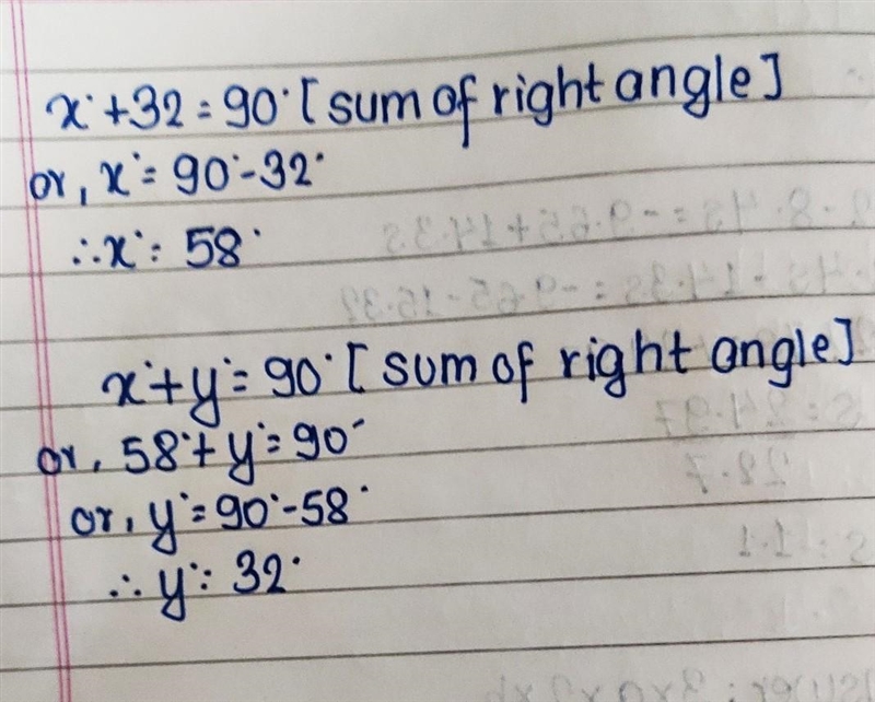 How many degrees is x? 32° 58° 64° 90° How many degrees is y? 32° 58° 64° 90°-example-1