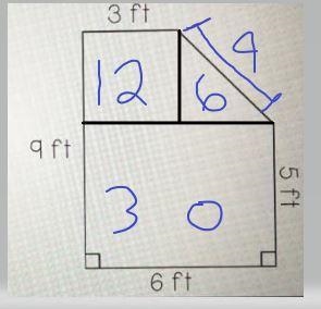 10. Find the area of the composite figure below. 3 ft qft 5 ft 6 ft-example-1