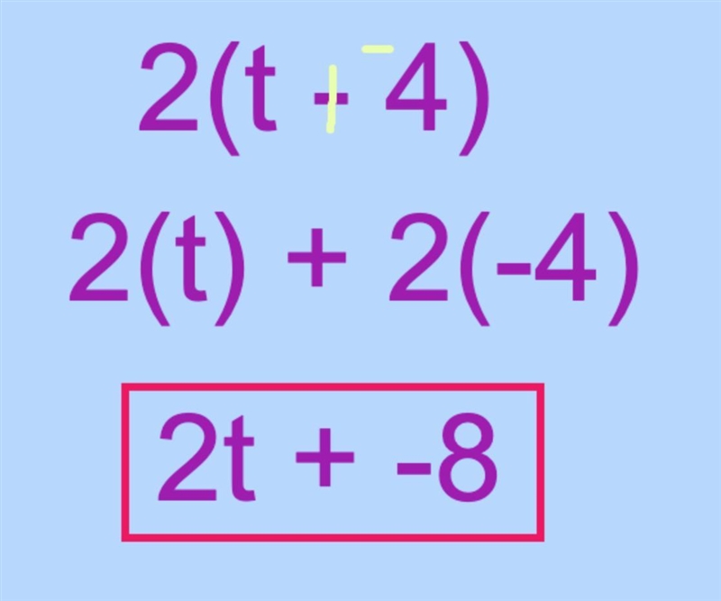 Which expression is equivalent to 2 (t-4) +1. A 2t-5 B.2t-7 C. 2t-9 D. 2t -3-example-1