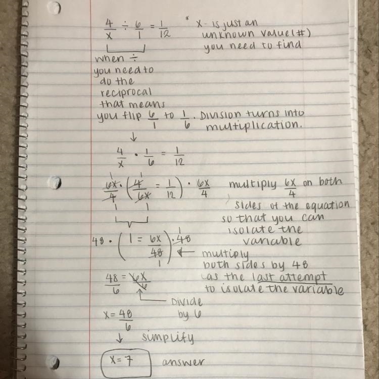 4/X divided by 6/1 = 1/12 What is x and how do I find it. I’m truly confused.-example-1