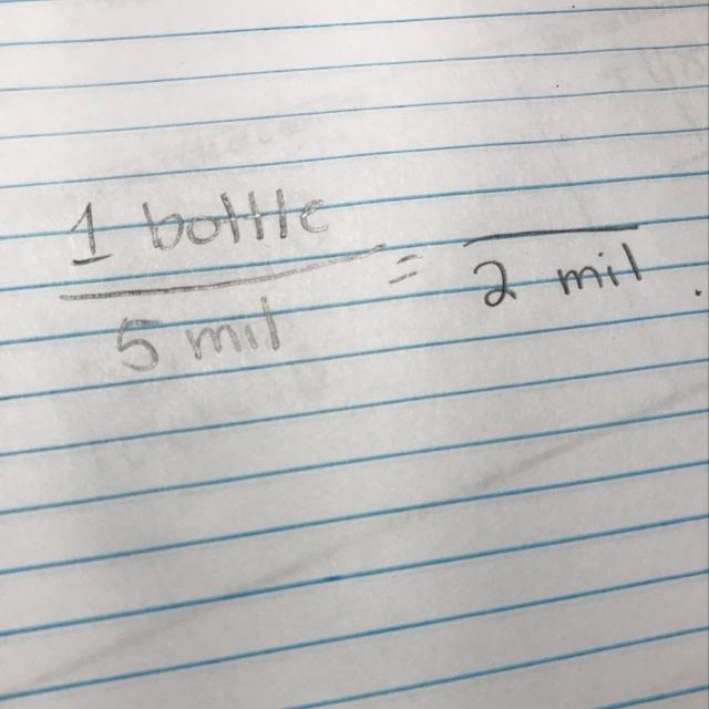 A bottle holds 5 milliliters of perfume. How many bottles can we fill with 2 milliliters-example-1