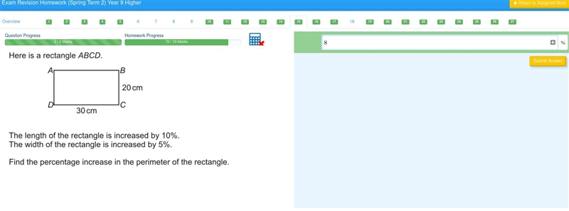 Here is a rectangle ABCD. A B 20cm C D 30cm The length of the rectangle is increased-example-1