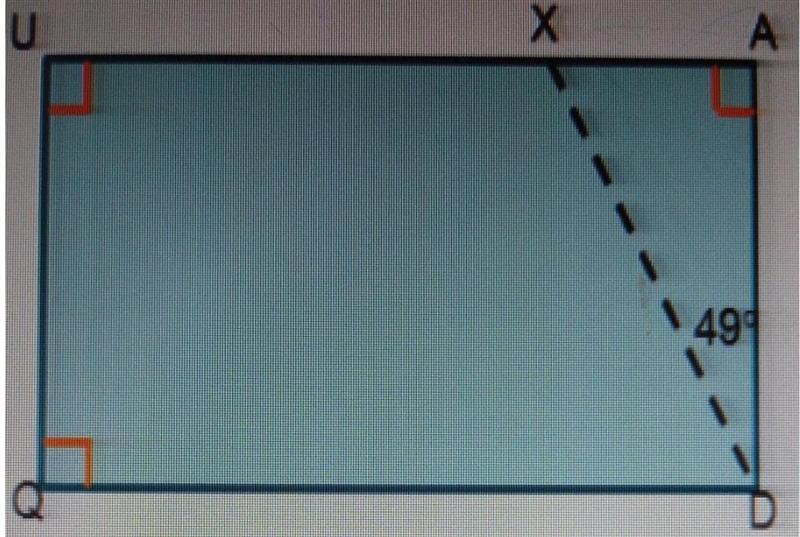 A segment XD is drawn in rectangle QUAD as shown below. What are the measures of ZXDQ-example-1