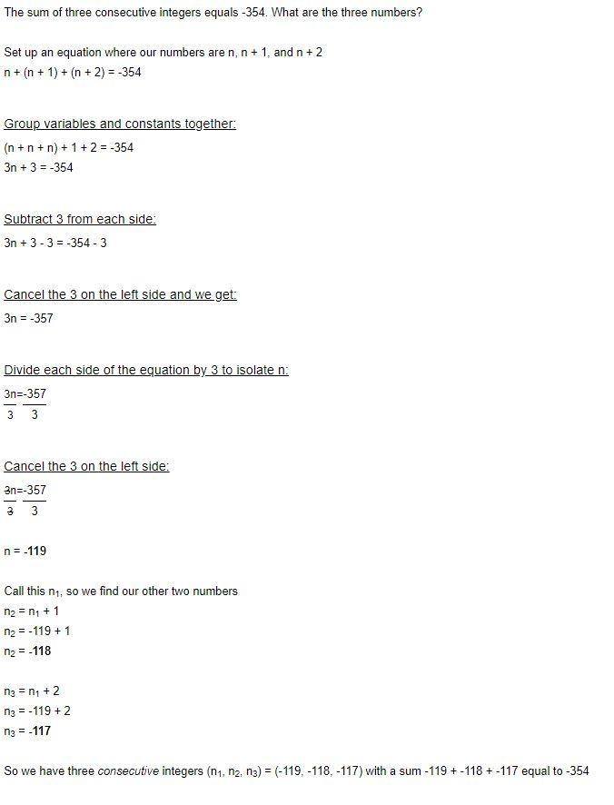 Find three consecutive integers whose sum is -354.-example-1