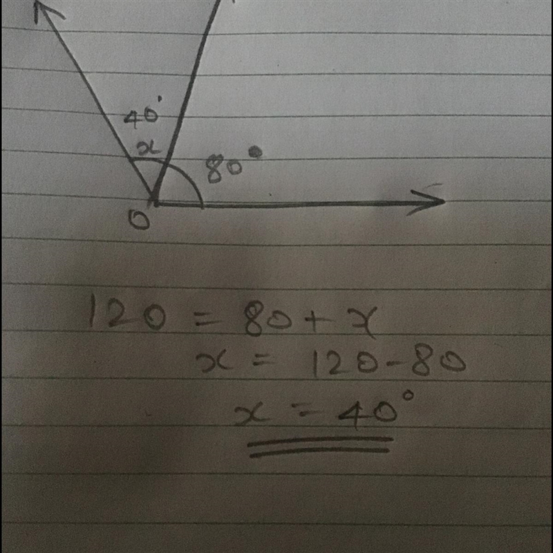 Drake drew a 120 degree angle on his paper. He drew a line through the angle to separate-example-1