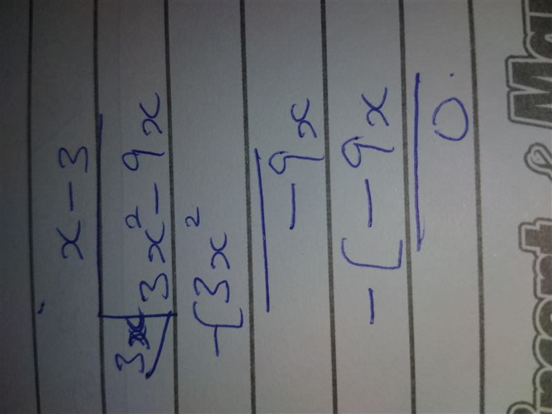 What is 3x^2 -9x divied by 3x-example-1