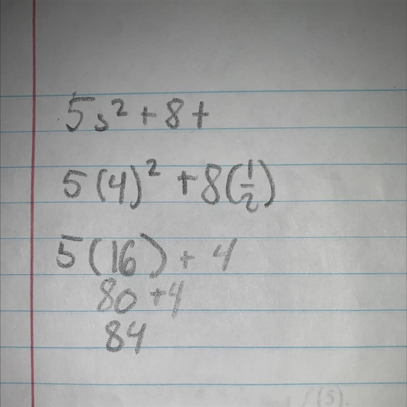 What is the value of 5s2 + 8t if s = 4 and t = 1/2?-example-1