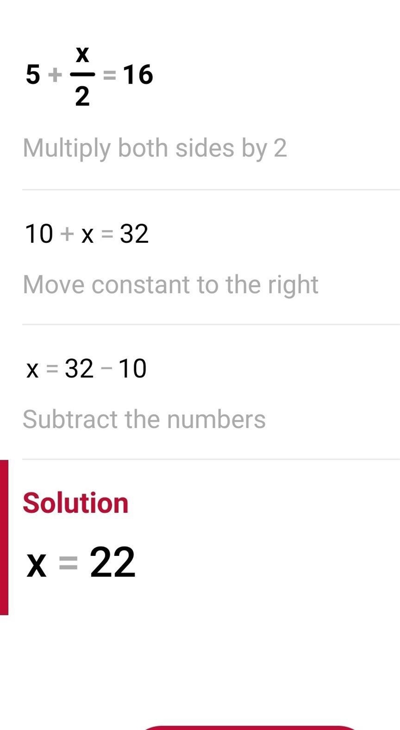 Solve 5+x/2=16. show your work please-example-1