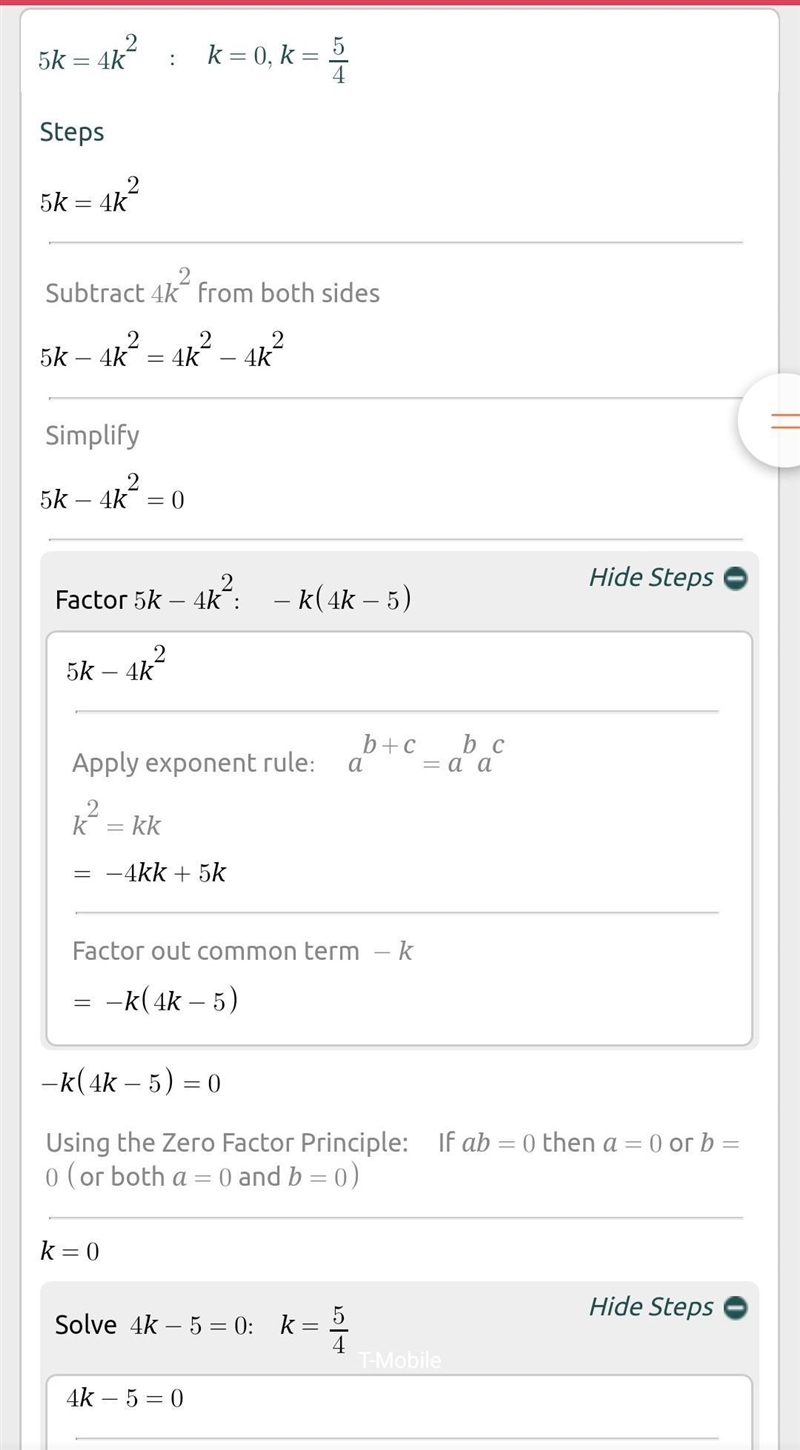 Solve the equation 4k^2 = 5k-example-1