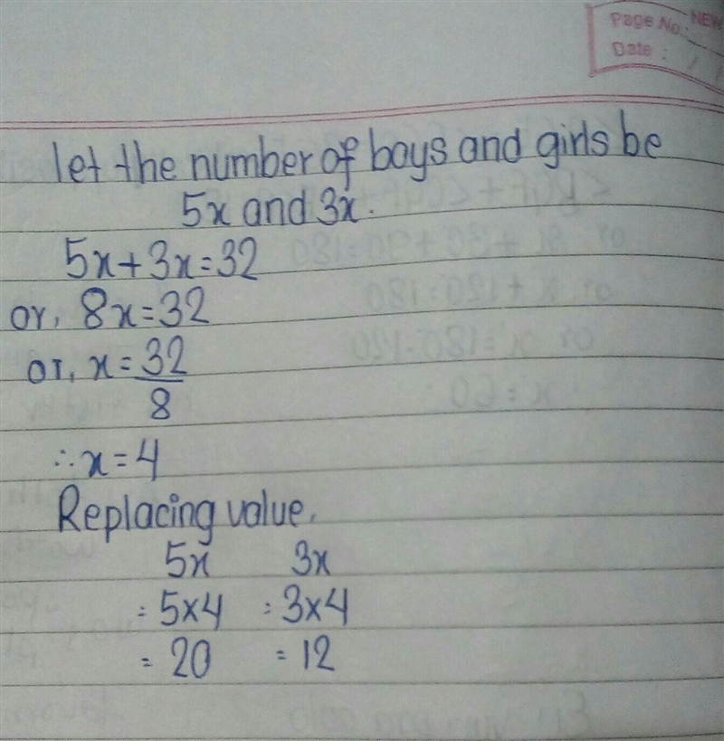 The ratio of boys to girls in a class is 5:3. There are 32 students in the class. How-example-1