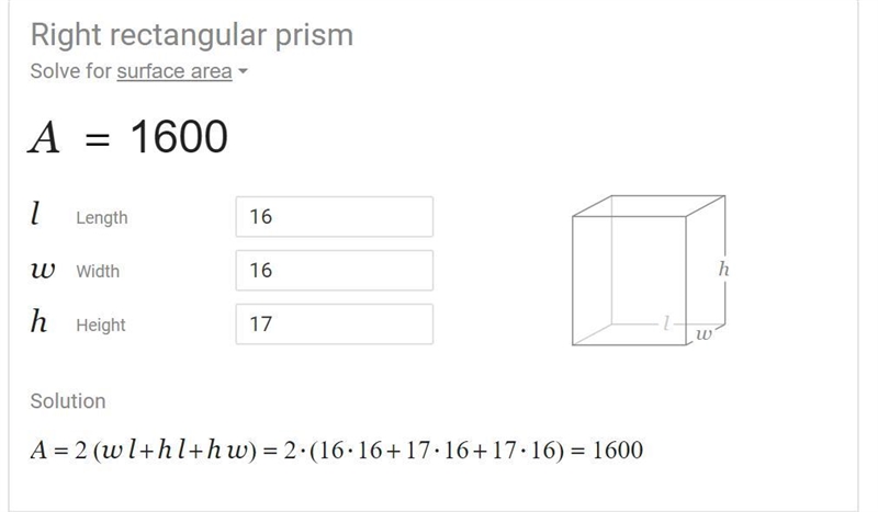 What is the surface area for this rectangular pyramid 16in 16in 17in-example-1