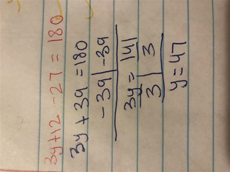 Can you plz help me with this 3y + 12 - 27 = 180-example-1