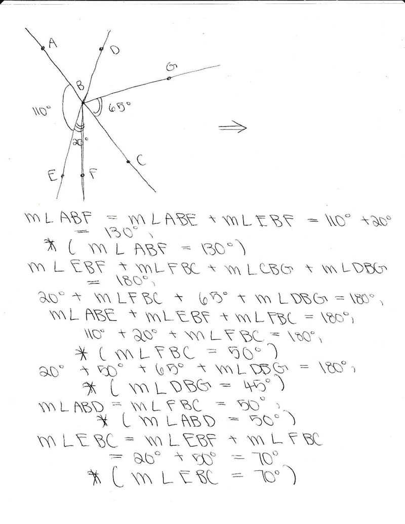 B is the intersection of line AC and line ED. Find the measure of each of the angles-example-1