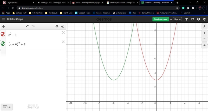 Let f(x) = x^2 +3. Let g(x) = (x+6)^2 + 3. Which statement describes the graph of-example-1