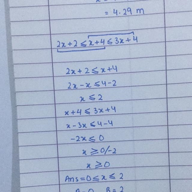 The inequality 2x+2≤x+4≤3x+4 means that x is in the closed interval [A,B] where A-example-1