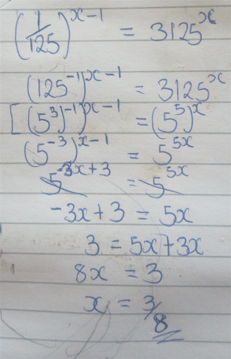 Instructions: simplify. (1/125)^x-1=3125^x-example-1