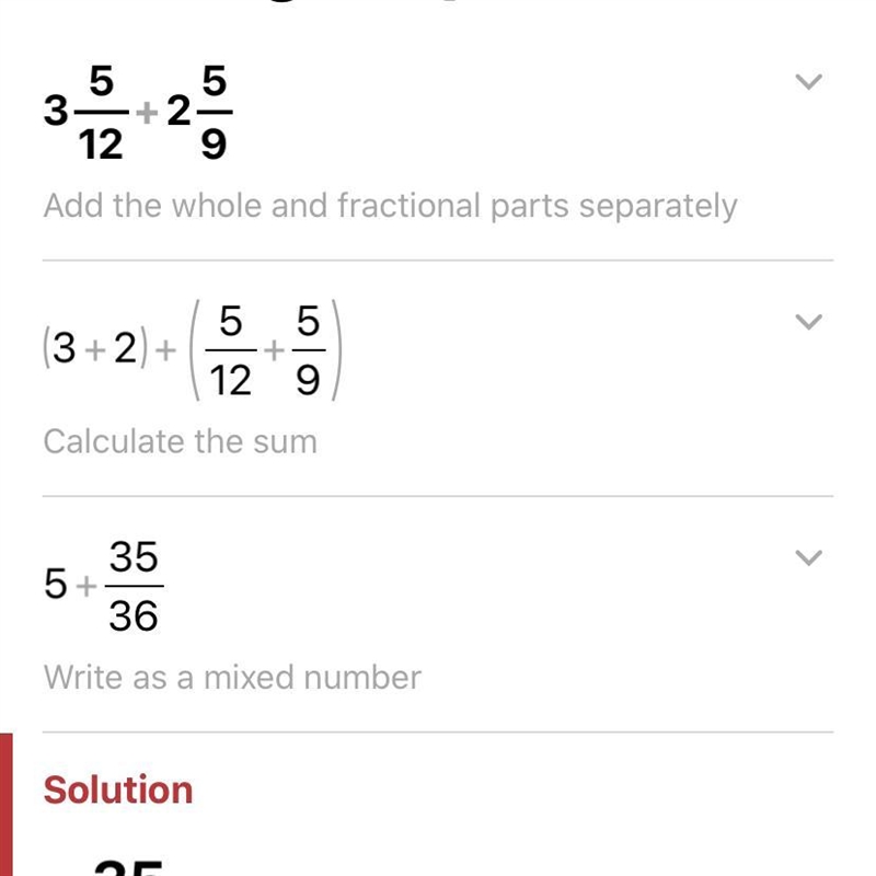 Add 3 5/12 + 2 5/9 . Simplify the answer and write as a mixed number.-example-1