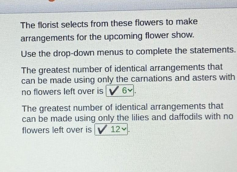 A flower shop just received a shipment of flowers. The table shows the number of each-example-1