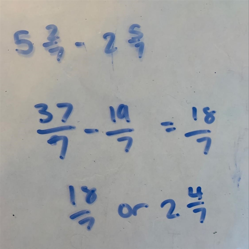 Subtract. Express your answer in simplest form. 5 2/7 - 2 5/7-example-1