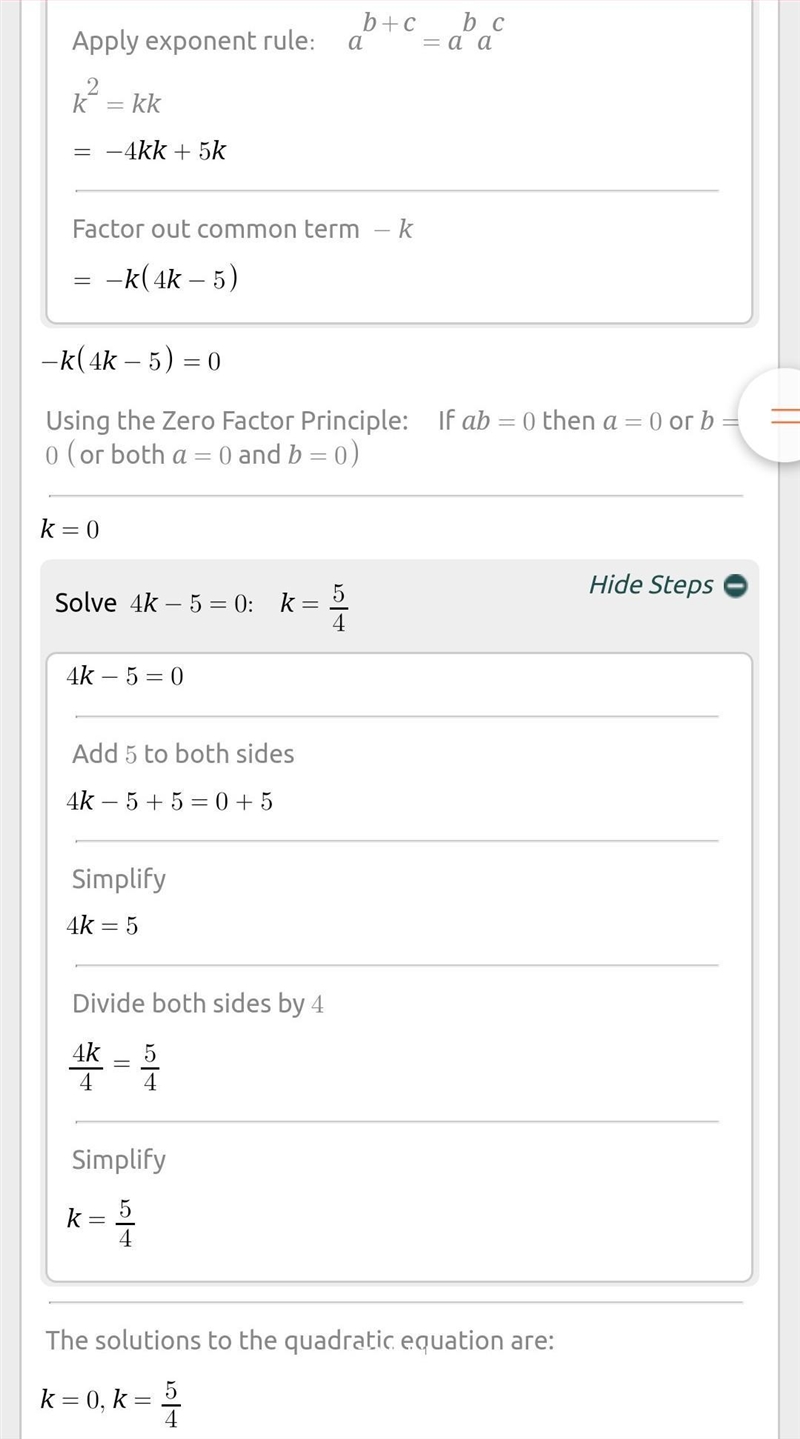 Solve the equation 4k^2 = 5k-example-2