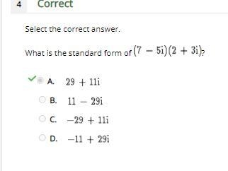 What is the standard form of (7-5i) (2+3i)-example-1