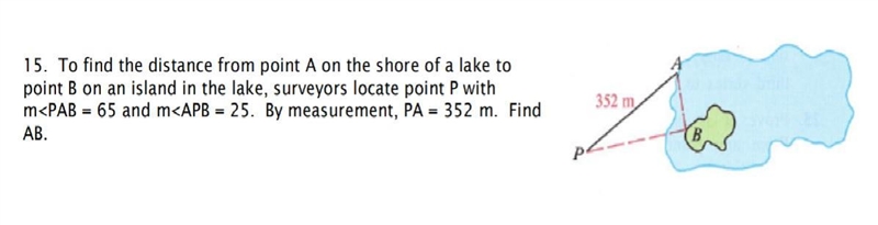 To find the distance from point A on the shore to point B on an island in the lake-example-1