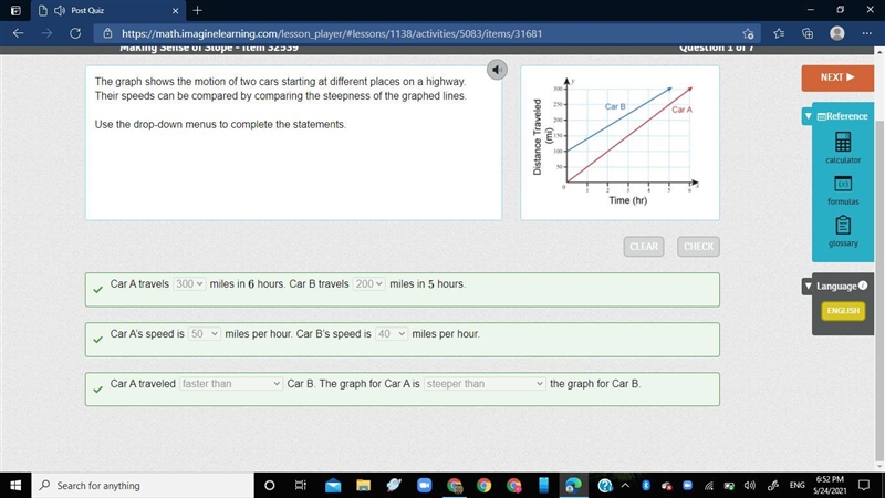 The graph shows the motion of two cars starting at different places on a highway. Their-example-1