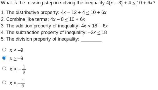 What is the missing step in solving the inequality 4(x - 3) + 4 < 10 + 6x? 1. The-example-1