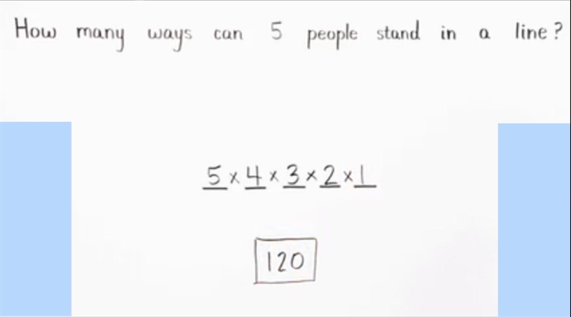 How many ways can 5 people be arranged in a line? 48 90 120 160-example-1