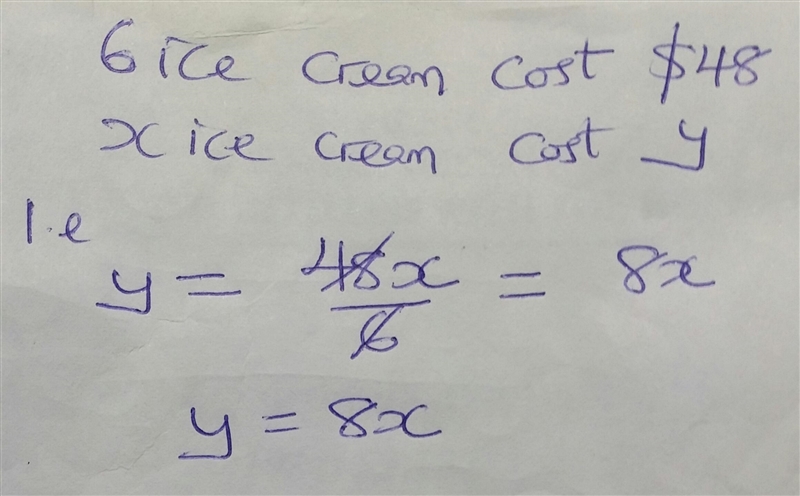 Besian bought 6 ice cream cakes for $48 dollars. Write an equation that represents-example-1