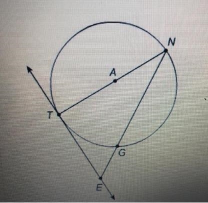 Line ET is tangent to circle A and T, and the measure of arc TG is 46 degrees. What-example-1