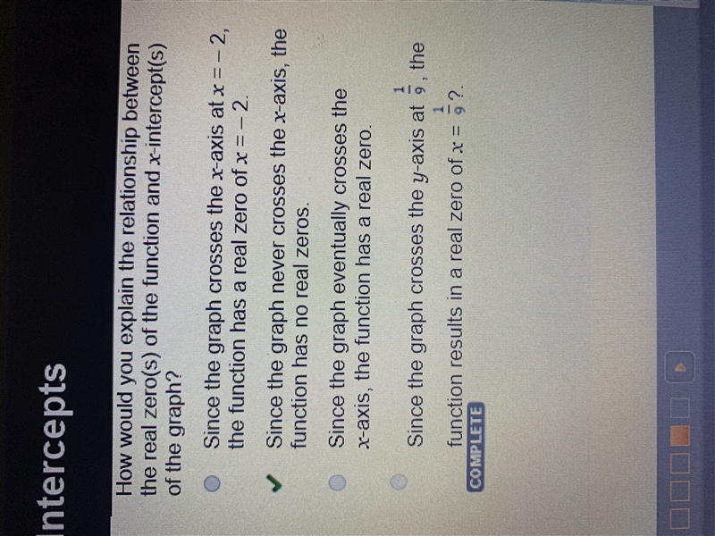 How would you explain the relationship between the real zero(s) of the function and-example-1