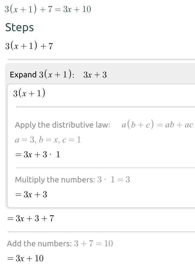 Simplify: 3(x+1)+7 Please explain how to figure it out-example-1