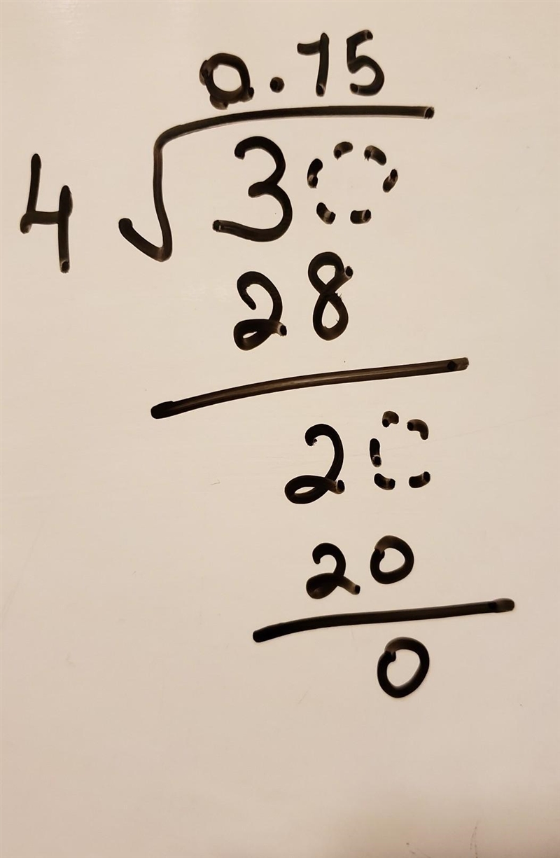 Using your long division algorithm, show how 3/4 and .75 are equal. Please and thank-example-1