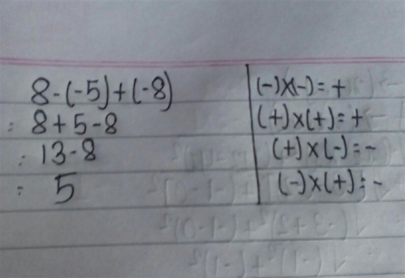 8 - (-5) + (-8) Can someone do a step by step explanation to do this problem? Please-example-1