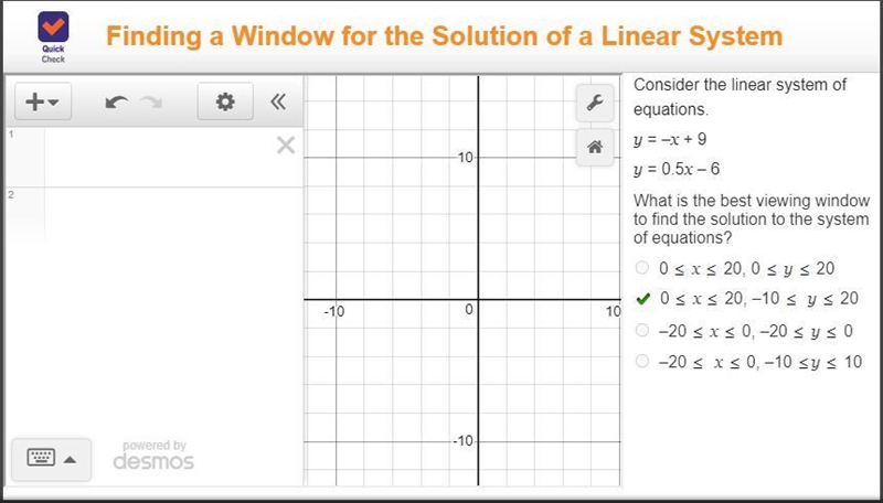 Consider the linear system of equations. y = –x + 9 y = 0.5x – 6 What is the best-example-1