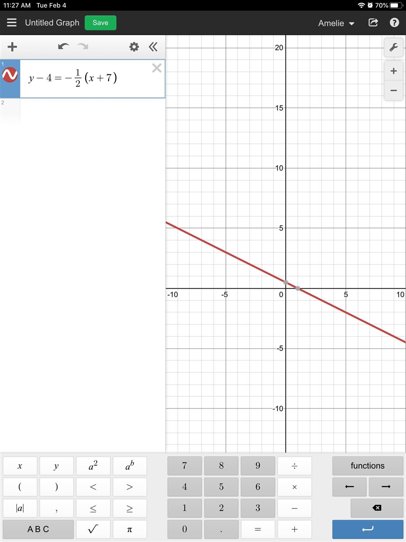 Y-4=-1/2(x+7) Graph the line-example-1