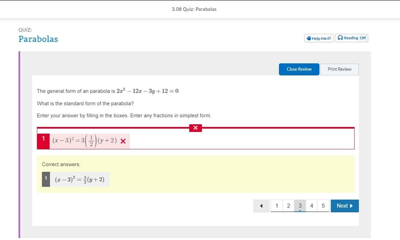 The general form of an parabola is 2x2−12x−3y+12=0 . What is the standard form of-example-1