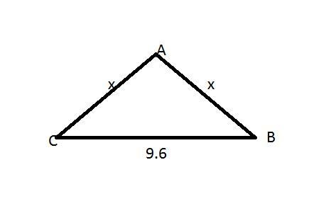 An isosceles triangle has a base 9.2 units long. If the congruent side lengths have-example-1