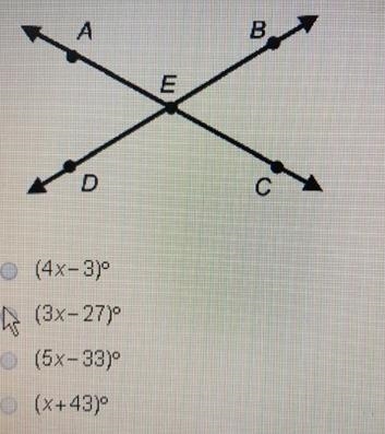 If the measure of is and x = 30, which expression could represent the measure of ?-example-1