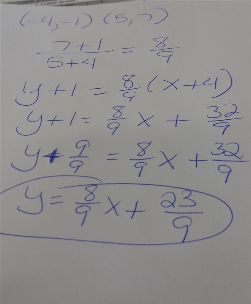 Which is an equation in point-slope form of the line that passes through the points-example-1